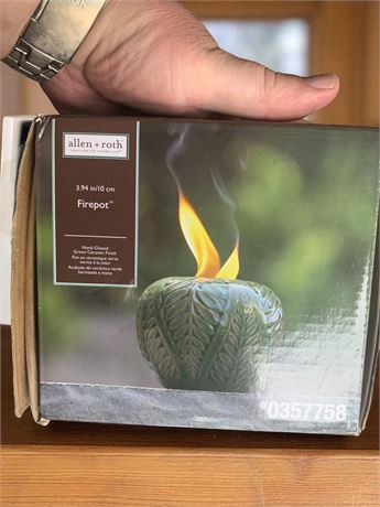 Allen + Roth Glazed Green Candle Fire Pot In Original Box