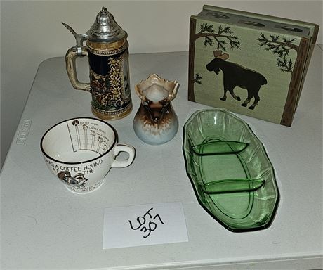 Mixed Home Decor: Austria Moose Creamer, Wood Moose Box & Stein