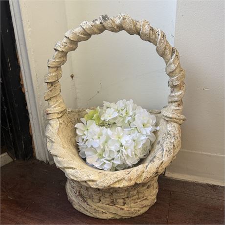 Concrete Basket Garden Planter - 15"W x 19"H