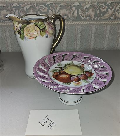 Royal Halsey Fruit Footed Platter & HP Bavaria Chocolate Pot (No Lid)