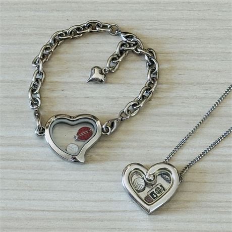 Floating Locket Heart Necklace and Bracelet w/ Charms