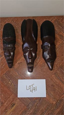 Hand Carved Wood African Wall Art Masks Set of 3