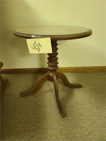 Round Wood End Table with Protective Glass Top