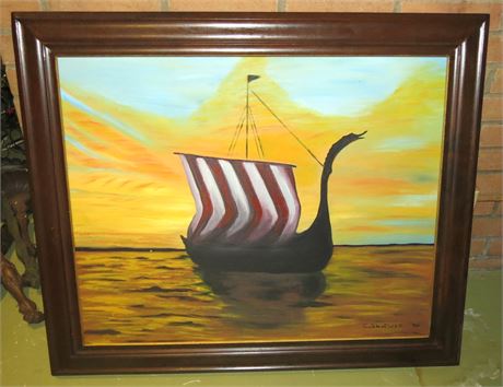 Viking Ship Oil Painting