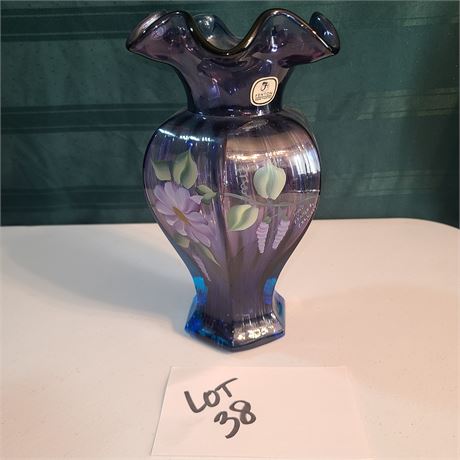 Fenton Mulberry Hex Vase Hand-painted & Signed by George W. Fenton