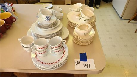 Mixed Dish Sets:Royal Blue Ironstone 40+Pc/Lily of the Valley 25+Pc & More