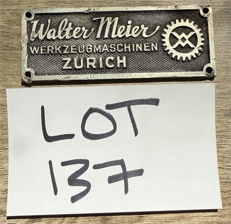 Walter Meier Werkzeugmaschinen Zurich Metal Machinery Tag Wall Plaque