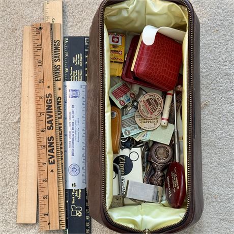 Loose Collectibles Junk Drawer Cleanout Items in Vintage Toiletry Bag