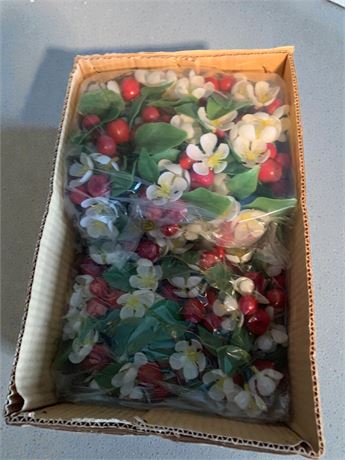 Artificial Cherry Blossoms & Berries Decorative Flower Bunches - 6 Boxes Total