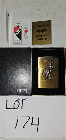 Zippo Solid Brass Marlboro Man Lighter In Box