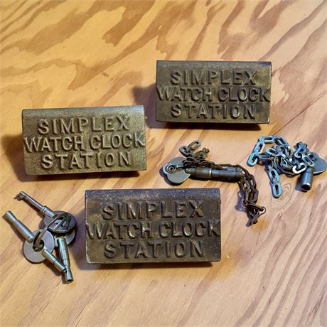 Vintage Industrial Simplex Watch Clock Stations & Keys
