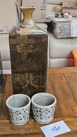 Large Decorative Vase & Two Small Planters