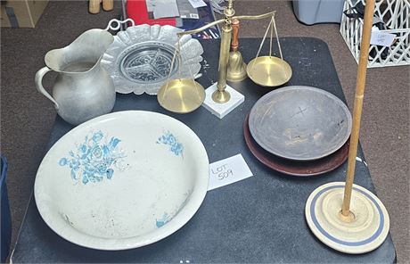 Mixed Misc Lot- Basin Bowl, Scale, Wood Bowls, & More