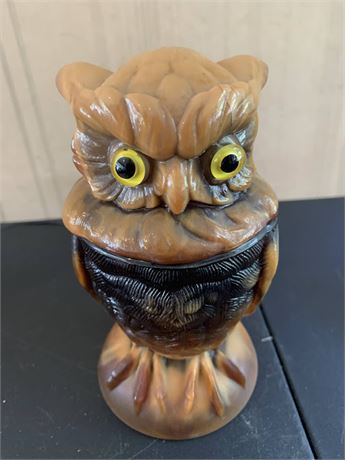 Vintage MCM Imperial Chocolate Caramel Glass Owl Candy/Trinket Dish/Covered Jar