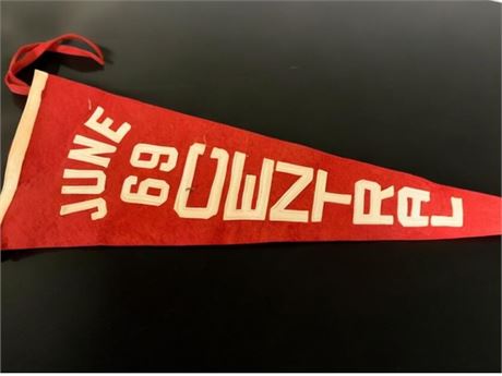 Central June '69 Banner/Pennant Red & White Felt With Tassels (Vintage)
