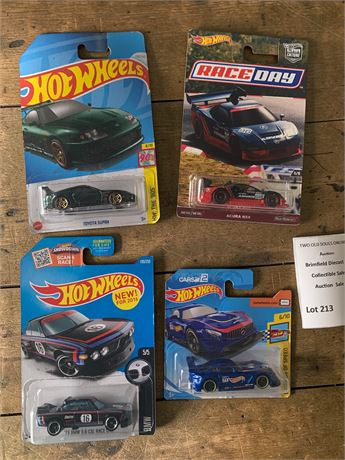 Hot Wheels Toyota Supra, Acura NSX, BMW 3.0 CSL Race Die Cast Car Lot of 4