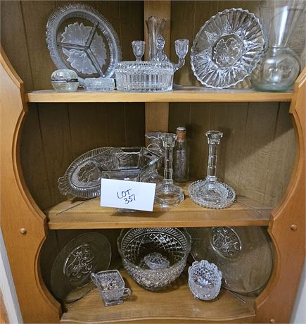 Mixed Clear Glass Lot: Candle Sticks, Bowls, Plates & More