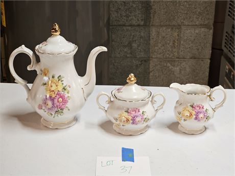 Winterling Bavarian China Gold Rim Floral Transfer Tea Set