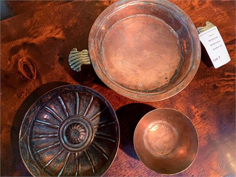 Turkish  Hand Hammered Copper Basin & Bowl Set of 3