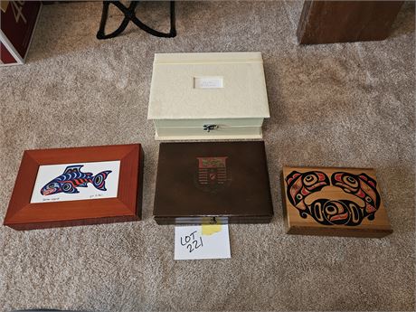 Card-Stationary Box / Men's Sheild Motif Jewelry Box/Joe Wilson"Fish" Box & More