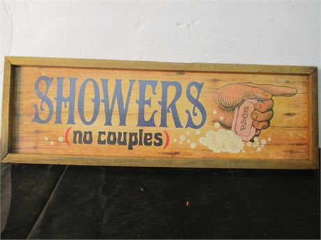 Vintage MCM Wood Shower 18" X 6" Shower Novelty Sign