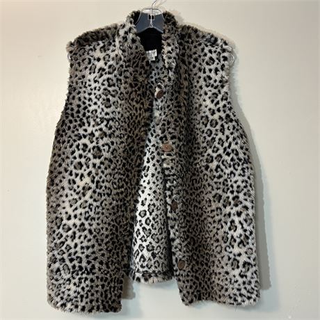 Women's Coldwater Creek Vintage Faux Fur Leopard Print Vest - Size 1X
