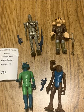 Lot of 4 Vintage Star Wars Figures W/3 Weapons