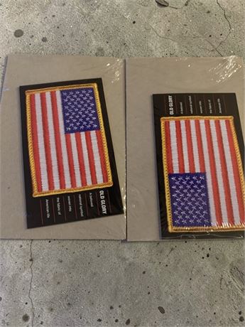 2 Old Glory Prestige Woven Patch Antique Look American Flag Stamp Sheets