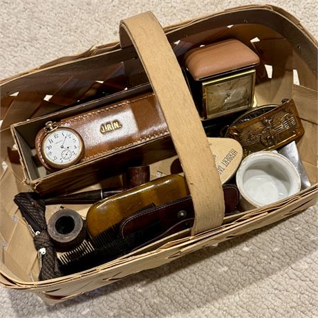 Men's Vintage Collectibles - Pipes, Buckles, Ideal Alarm Clock and More