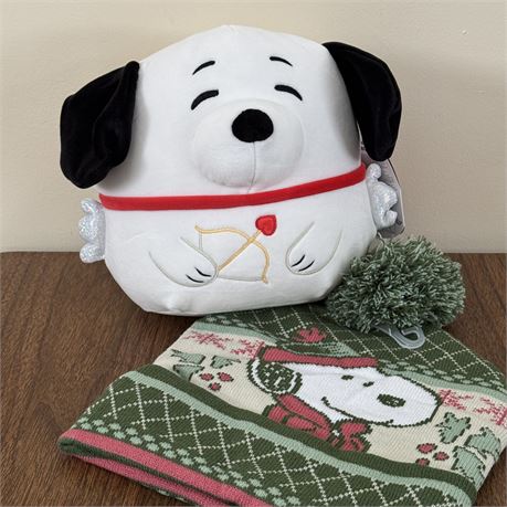 New Peanuts Snoopy Valentines Squishmallows & Beanie Hat