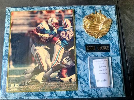 Photo of Eddie George Houston Oilers On Blue Marbled Wood Plaque