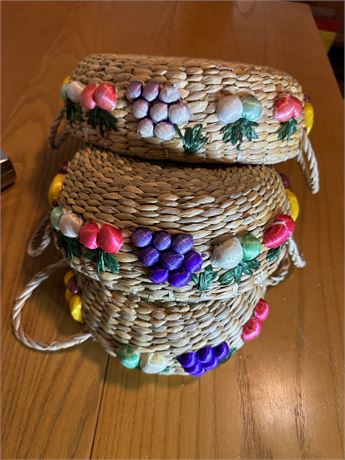 Woven Nesting Baskets with Fruit detail