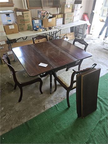 Antique Wood Drop Leaf Dining Table With 4 Chairs