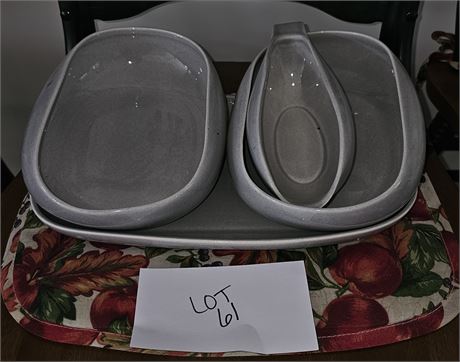 Russel Wright Platter, Oval Serving Bowls, Gravy Boat Gray