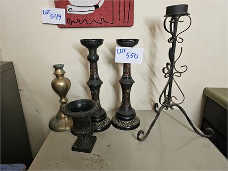 Antique Metal Bronze Cloisoone Candlesticks/Wrought Iron Candlestick & More