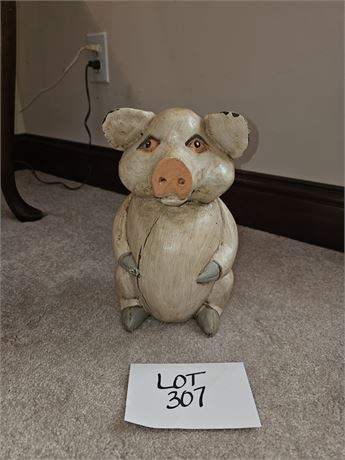 Adorable Indonesian Carved Wood Pig Figurine – 11"H