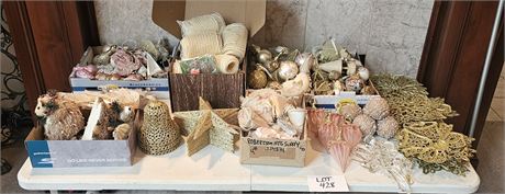 Large Lot of Elegant Gold and Pink Assorted Christmas Ornaments