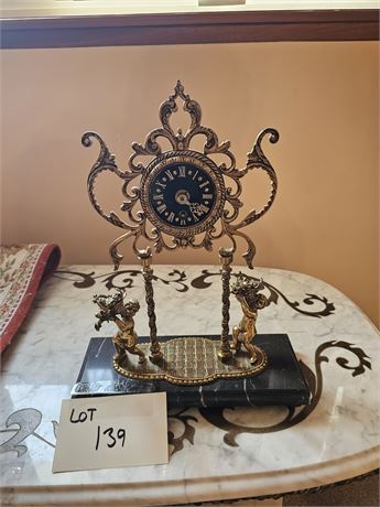 Vintage MCM Brass & Marble Cherub Clock