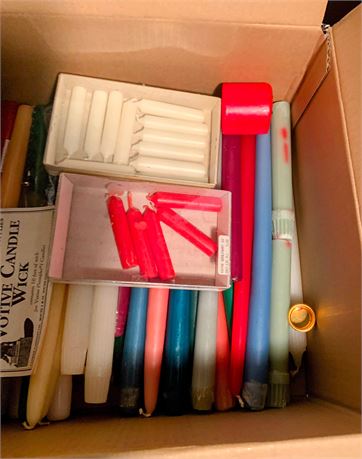 Wax Candle Lot - Taper Candles in Various Colors, Votives In Boxes & More