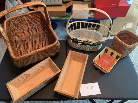 Wicker Basket and Wood Box Lot