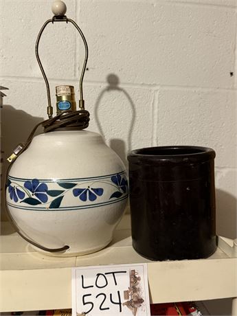 Vintage Stoneware Lamp & Canister Jar