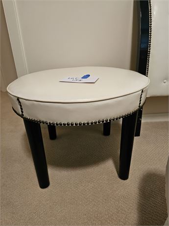 Wood & White Leather Vanity Stool