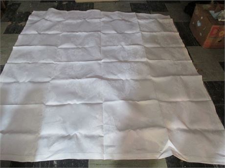 Vintage MCM Large White Cotton 70" X 66" Table Cloth