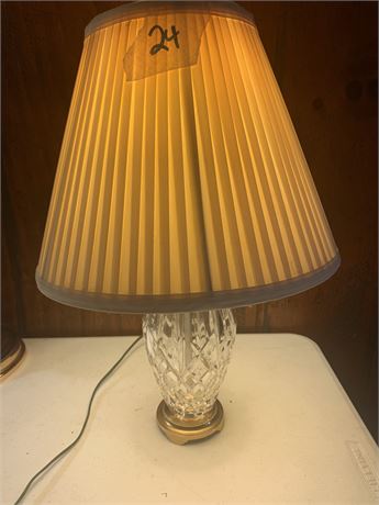 Vintage Waterford Crystal Glass & Brass Lamp With Pleated Shade