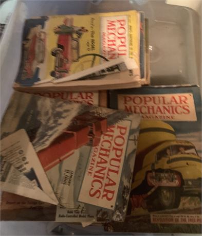 Vintage Popular Mechanics Magazine Lot W/Plastic Tote