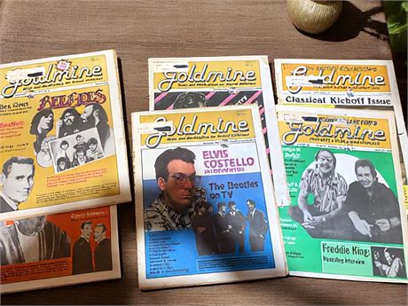 6 Vintage Goldmine Magazines Featuring Bee Gees, Elvis Costello, The Beatles