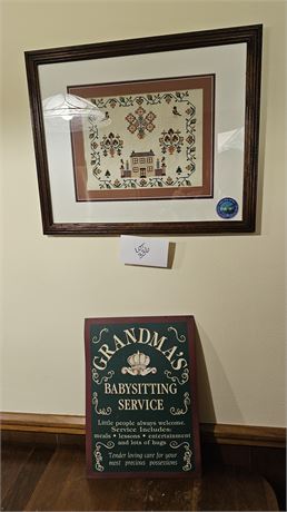 HANDMADE NEEDLE POINT PENN/DUTCH ART & GRANDMA METAL SIGN