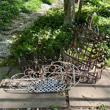 Large Ornate Metal Planters & Garden Accents - Weathered Patina