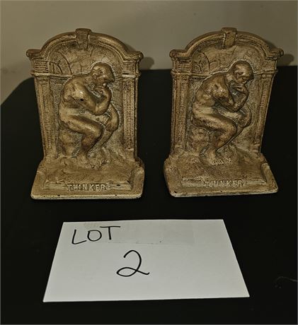 Vintage Cast Iron Rodin "The Thinker" Book Ends