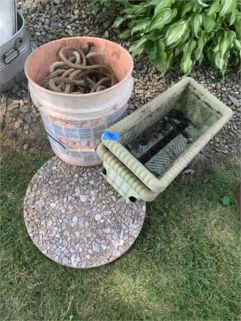 Garage Lot Planter Box, Steppingstone, and Bucket with Rope